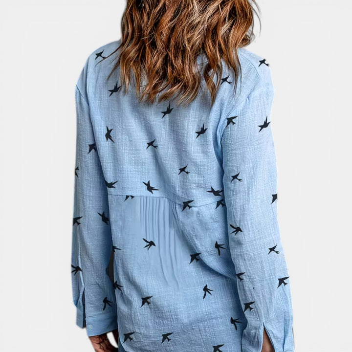 Susan | Bird Print Button-Up Blouse