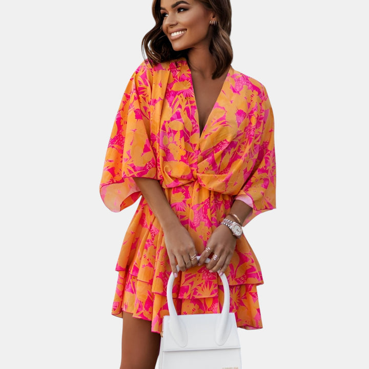 Odile | Batwing Sleeve Ruffle Mini Dress