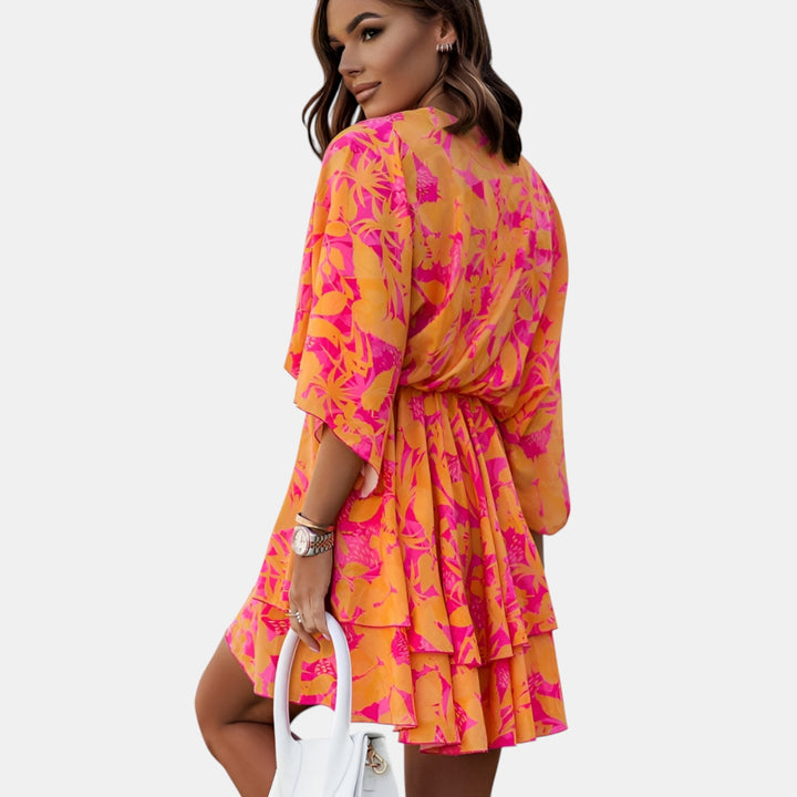 Odile | Batwing Sleeve Ruffle Mini Dress