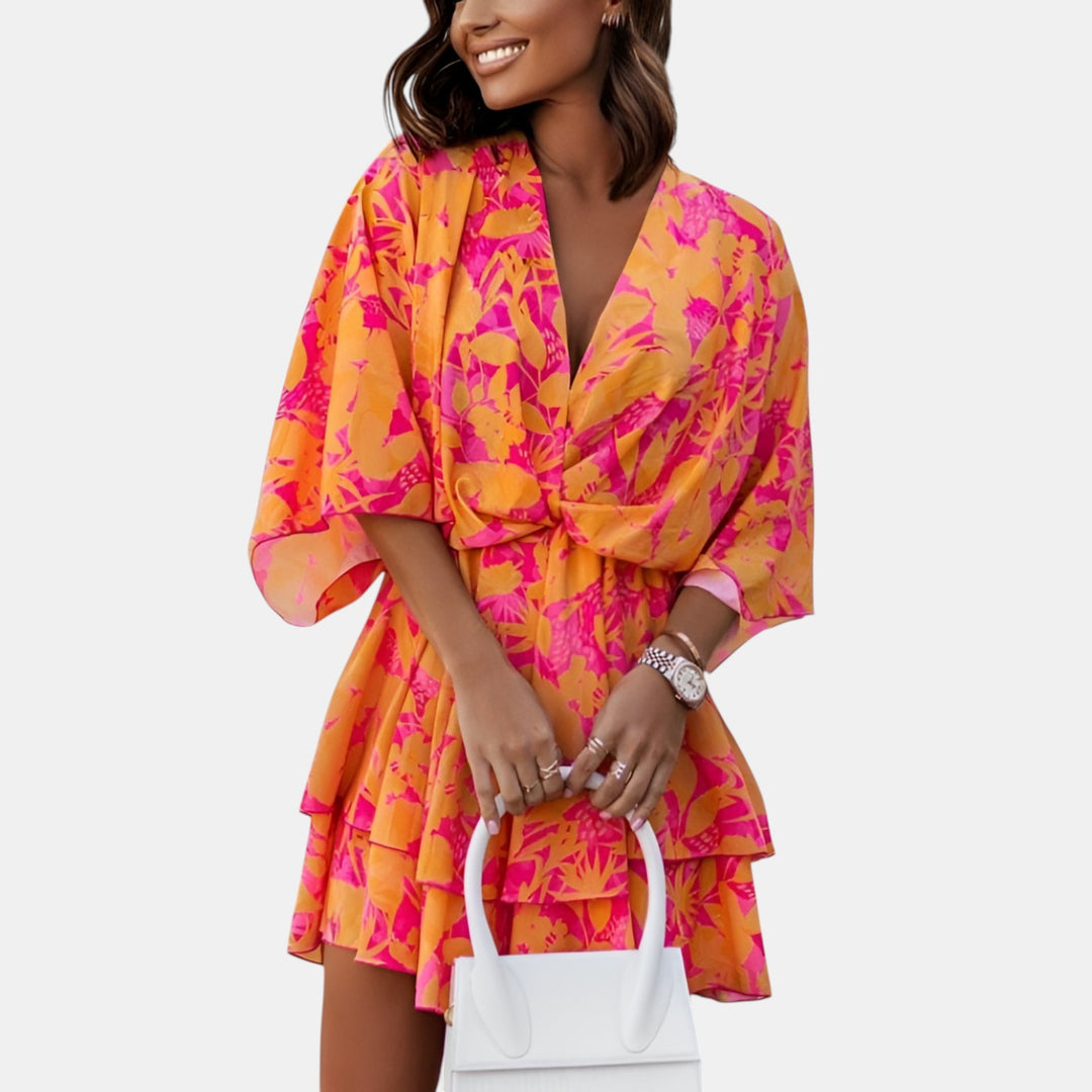 Odile | Batwing Sleeve Ruffle Mini Dress