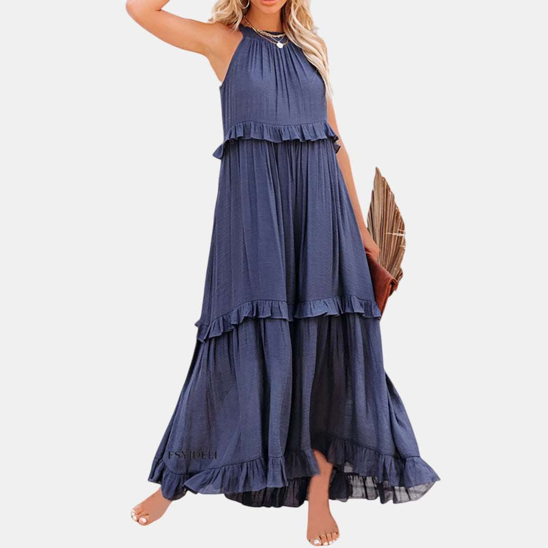 Violette | Halter Neck Tiered Ruffle Maxi Dress