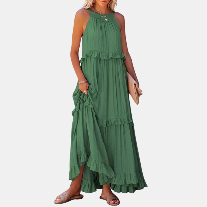 Violette | Halter Neck Tiered Ruffle Maxi Dress