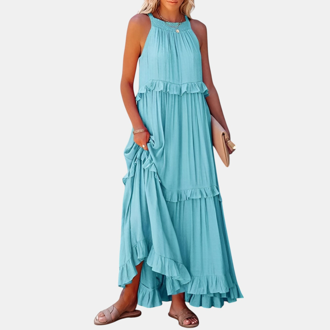 Violette | Halter Neck Tiered Ruffle Maxi Dress