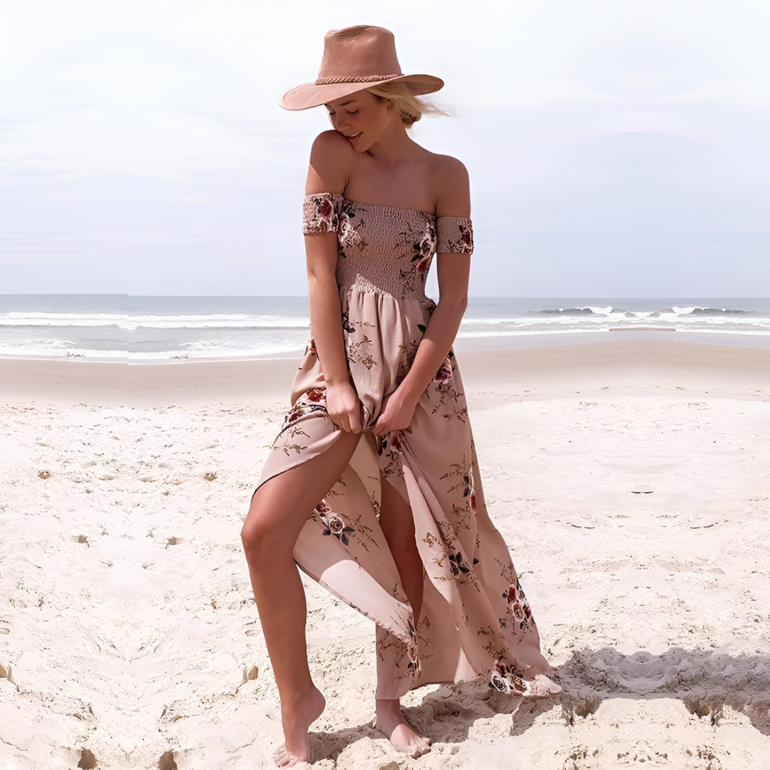 Isabeau | Off-Shoulder Floral Maxi Dress with Split