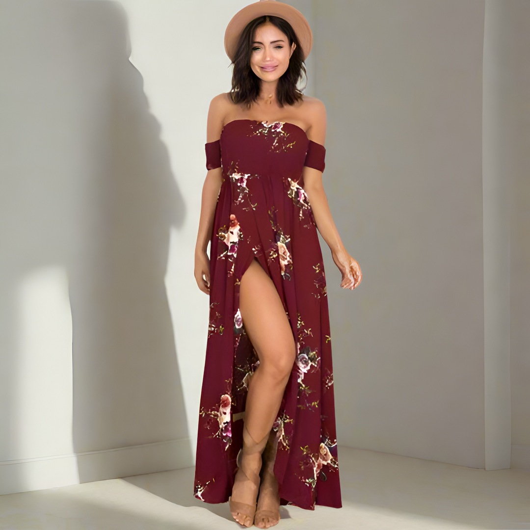 Isabeau | Off-Shoulder Floral Maxi Dress with Split