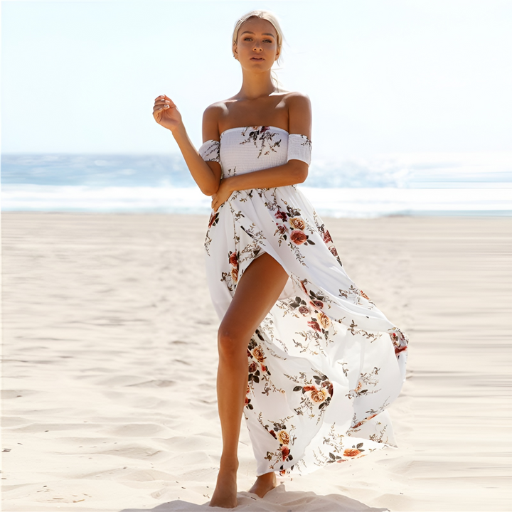 Isabeau | Off-Shoulder Floral Maxi Dress with Split