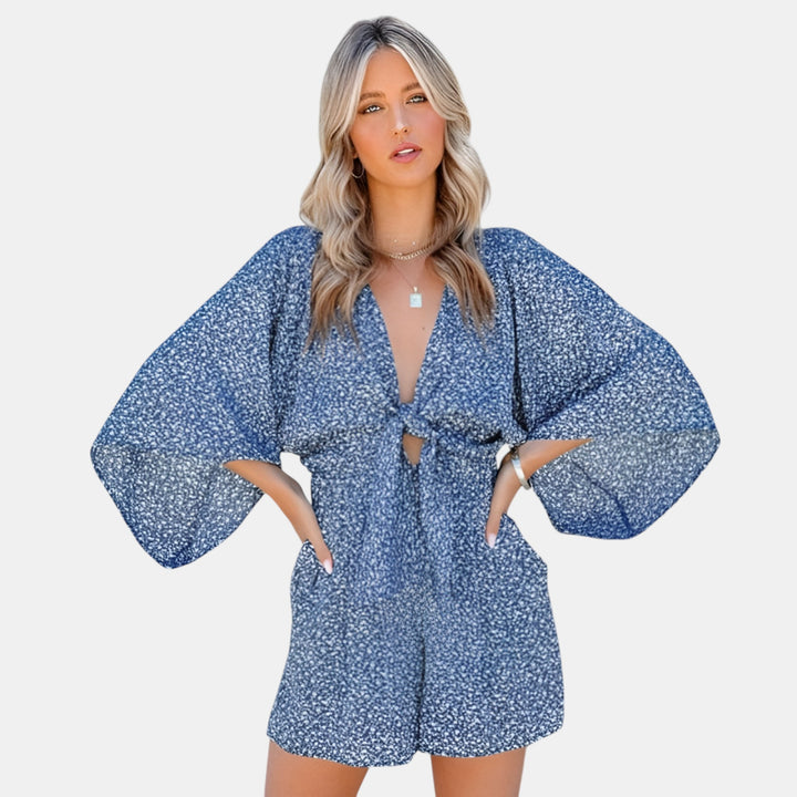 Aurore | Batwing Sleeve Wide-Leg Romper