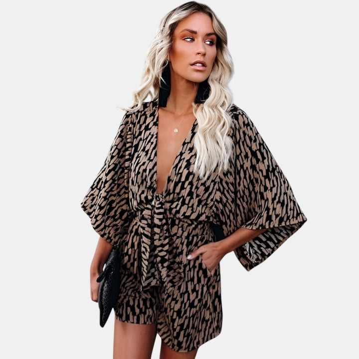 Aurore | Batwing Sleeve Wide-Leg Romper