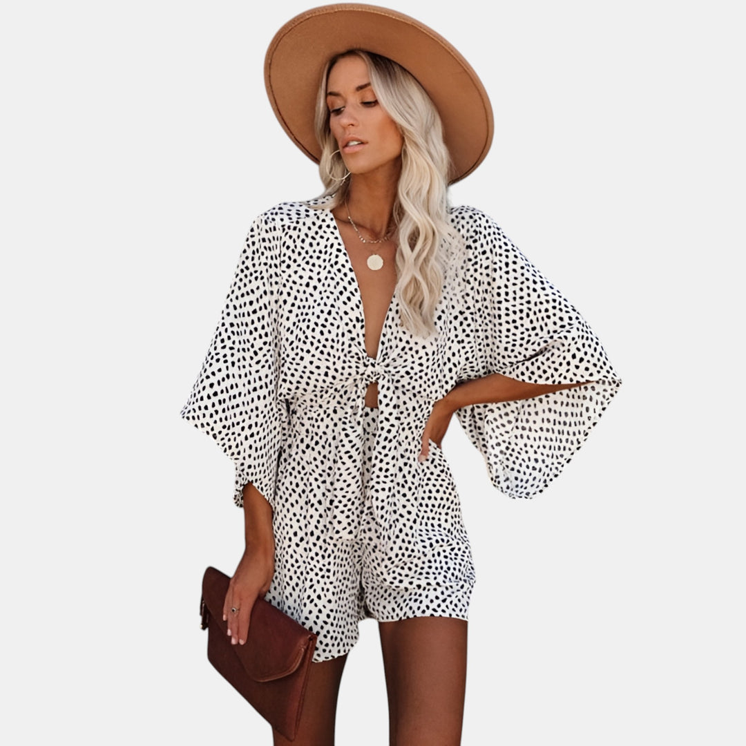 Aurore | Batwing Sleeve Wide-Leg Romper