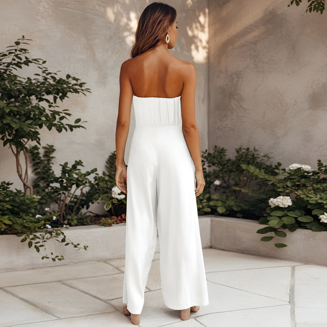Celestine | Strapless Wide-Leg Boho Jumpsuit