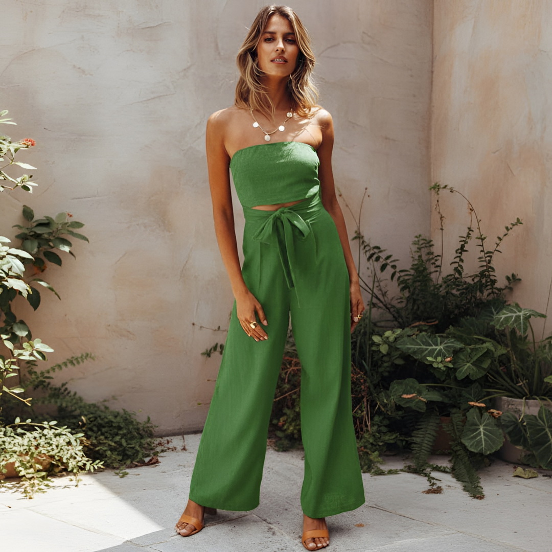 Celestine | Strapless Wide-Leg Boho Jumpsuit