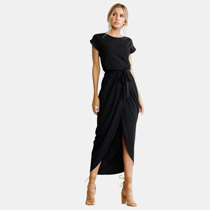 Heloise | Draped Waist Short Sleeve Maxi Dress