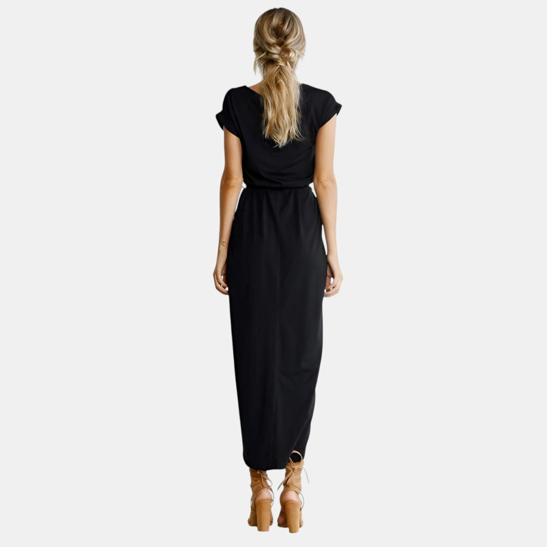 Heloise | Draped Waist Short Sleeve Maxi Dress