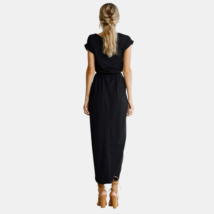 Heloise | Draped Waist Short Sleeve Maxi Dress