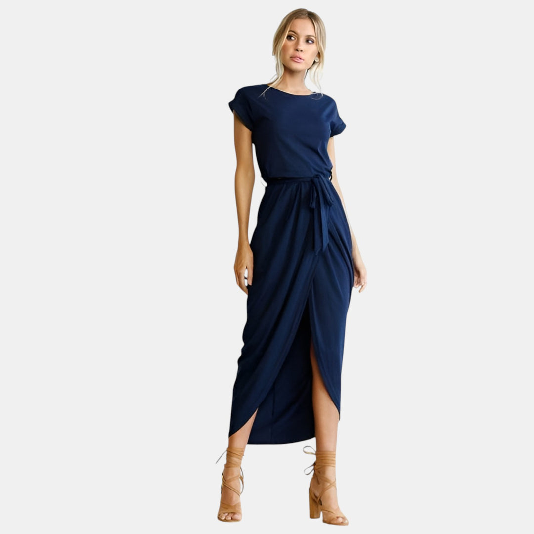 Heloise | Draped Waist Short Sleeve Maxi Dress