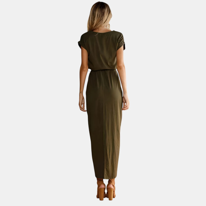 Heloise | Draped Waist Short Sleeve Maxi Dress