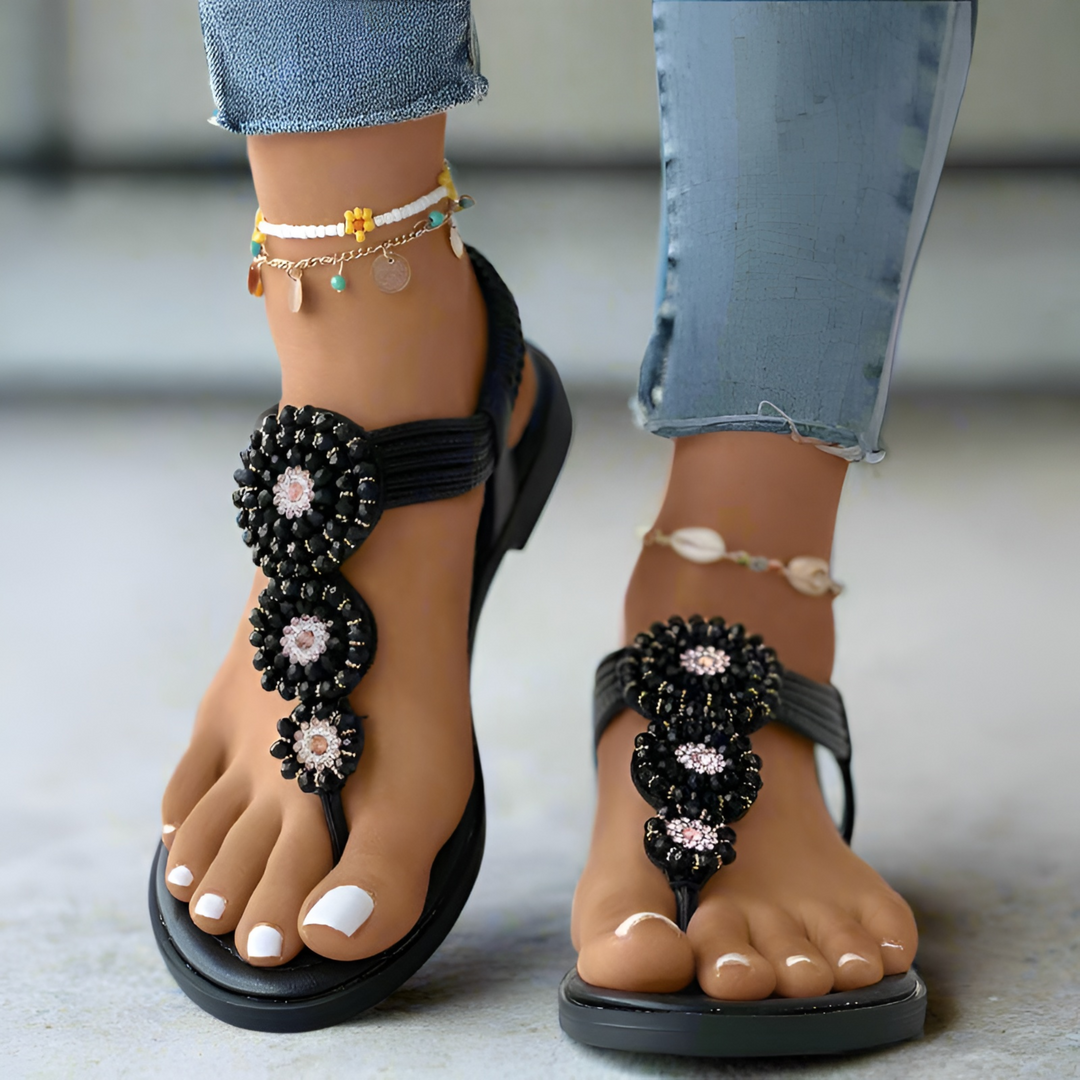 Manon | Boho Beaded T-Strap Flat Sandal