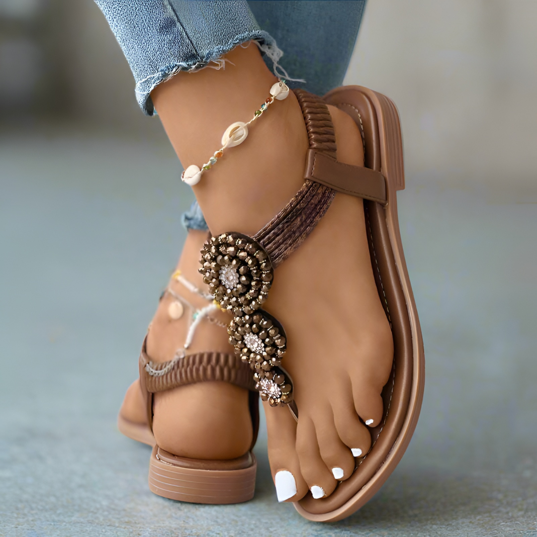Manon | Boho Beaded T-Strap Flat Sandal