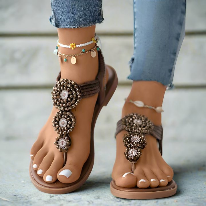 Manon | Boho Beaded T-Strap Flat Sandal