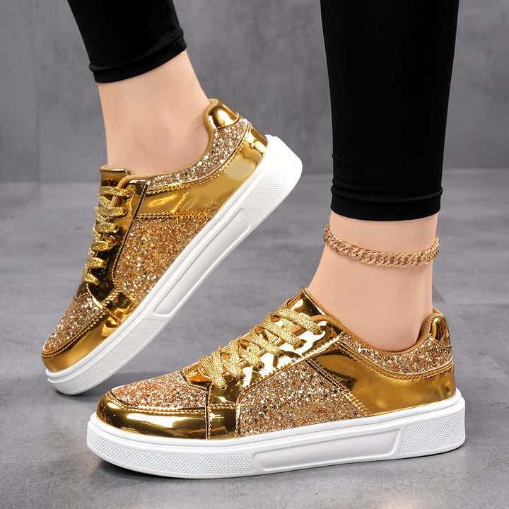 Leonora | Sequin Lace-Up Flat Sneaker