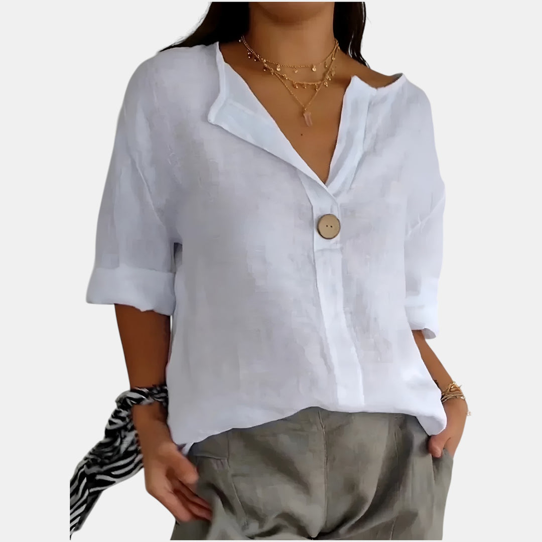 Linda | V-Neck 3/4 Sleeve Relaxed Blouse