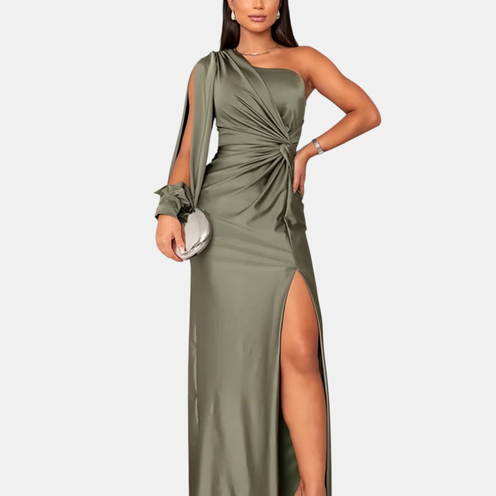 Theresa | One-Shoulder Maxi Evening Dress with Front Slit