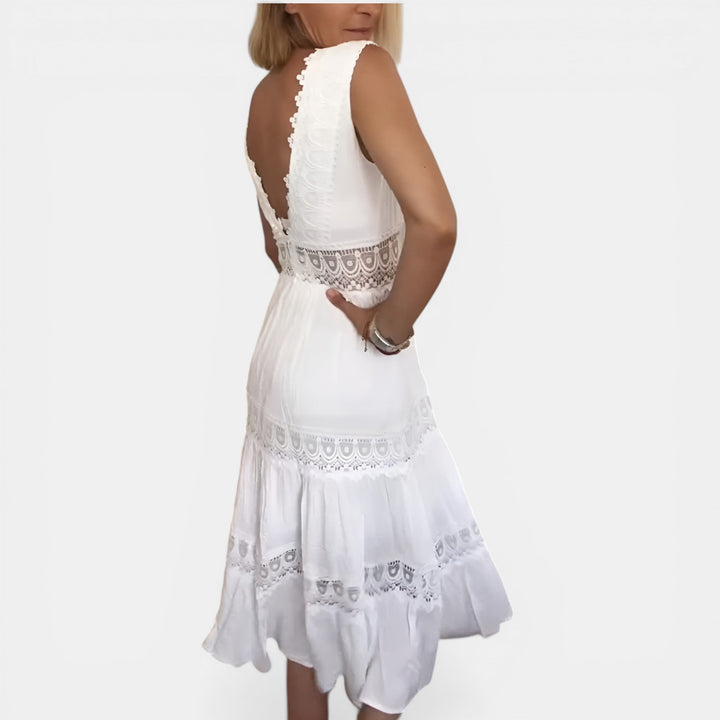 Anita | Lace Panel V-Neck Midi Dress