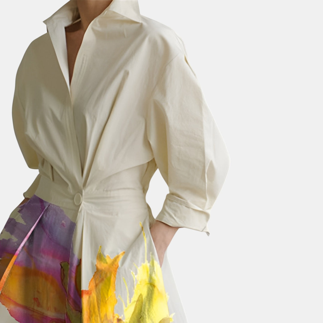 Audrey | Long Sleeve Floral Midi Shirt Dress