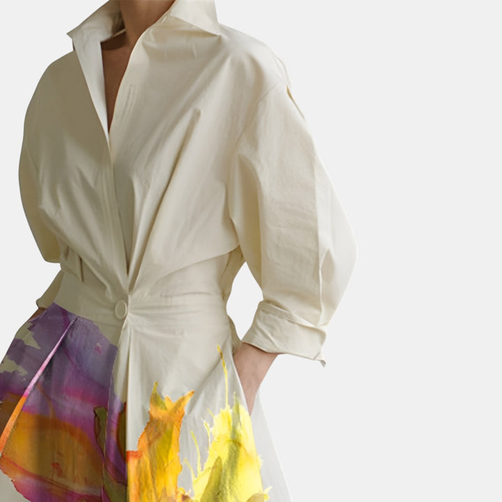 Audrey | Long Sleeve Floral Midi Shirt Dress