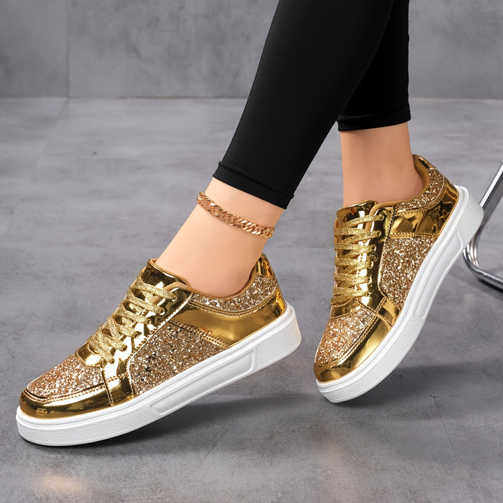 Leonora | Sequin Lace-Up Flat Sneaker