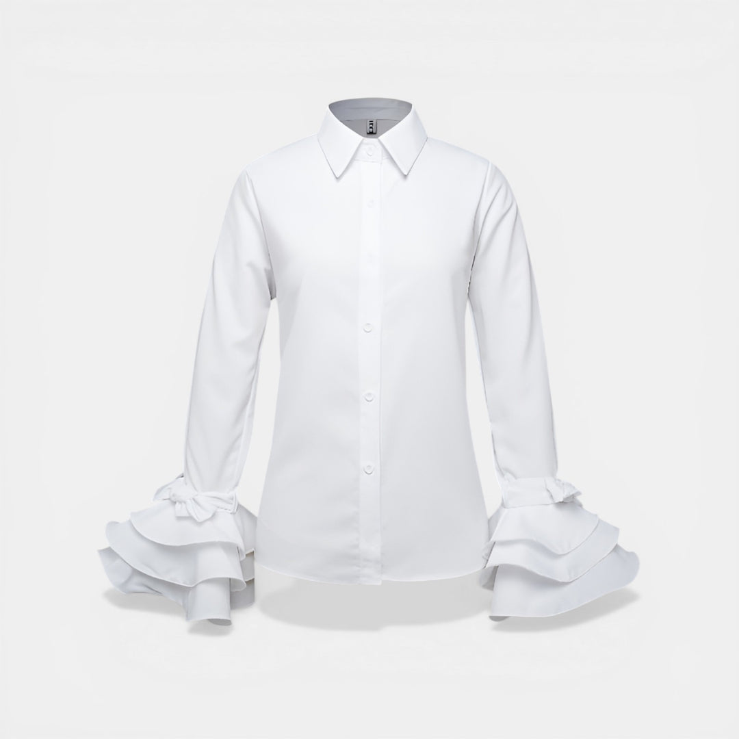 Irene | Long Sleeve Ruffle Cuff Button-Up Blouse