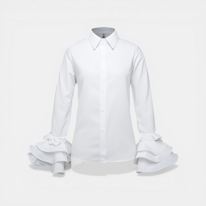 Irene | Long Sleeve Ruffle Cuff Button-Up Blouse