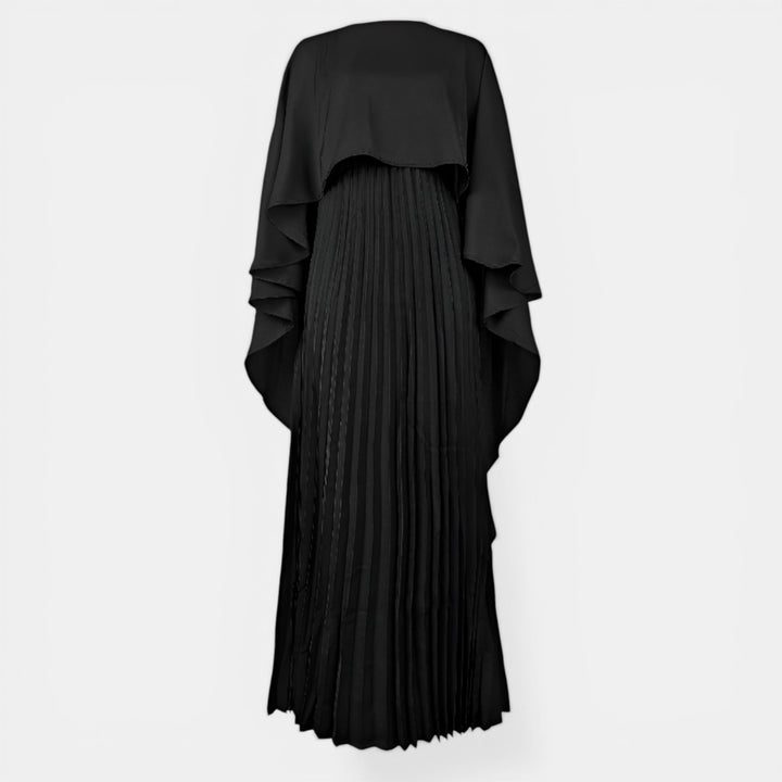 Kathleen | Cape Overlay Pleated Maxi Dress