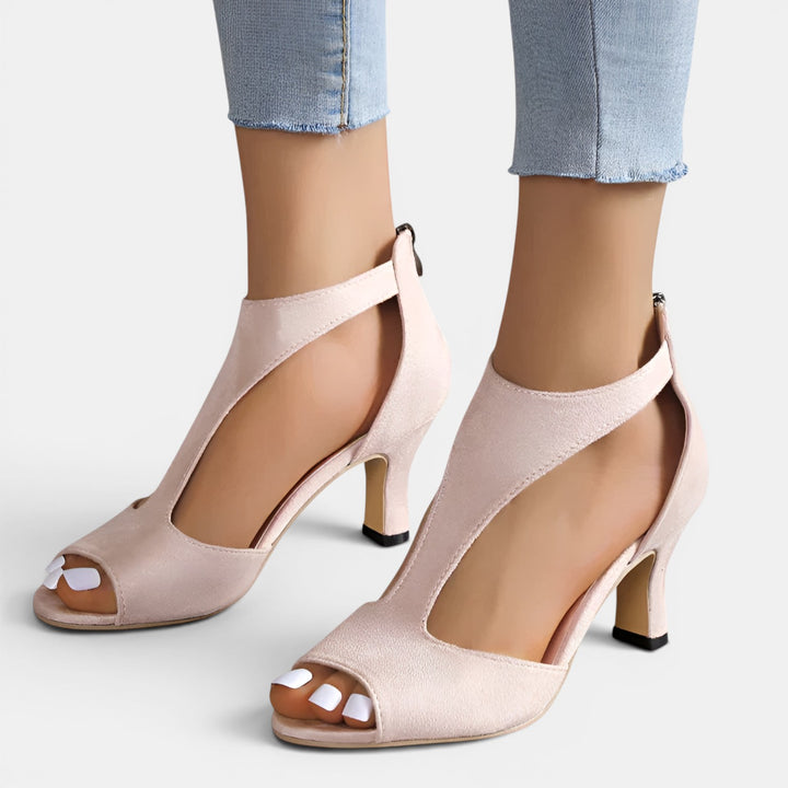 Antoinette | Open Toe Mid-Heel with Ankle Cuff and Back Zip