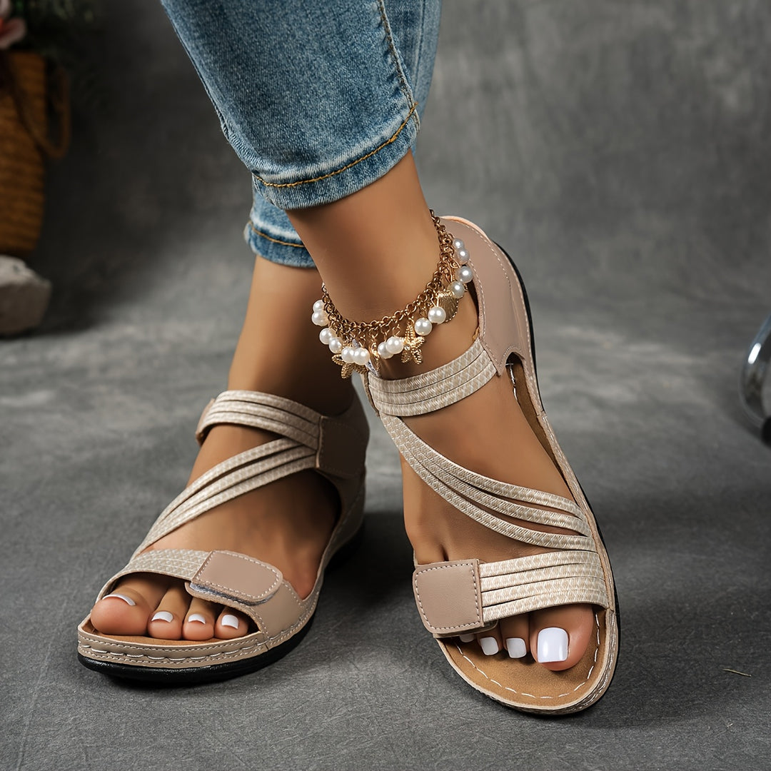Annette | Open Toe Platform Wedge Sandal with Cross Strap