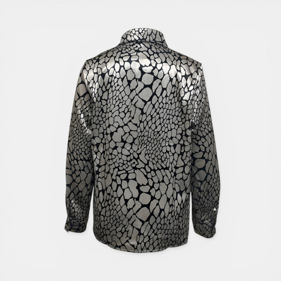 Rosemary | Long Sleeve Snakeskin Print Button-Up Blouse