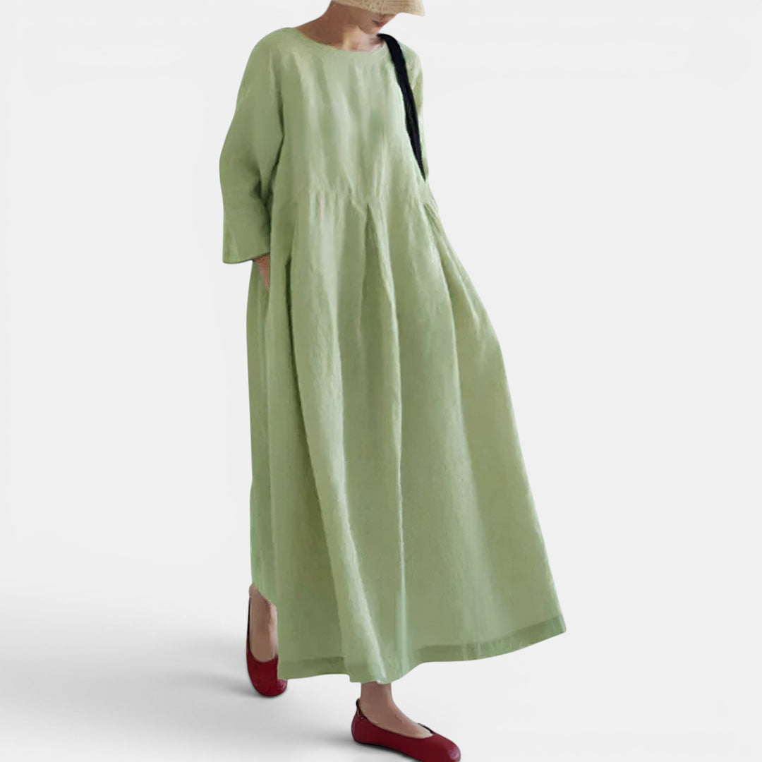 Women's Maxi Dress 3/4 Sleeve Round Neck Loose Pocket Casual Spring Green / L