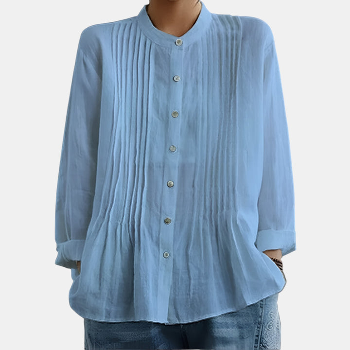 Brigitte | Pin-Tuck Tunic Blouse with Stand Collar