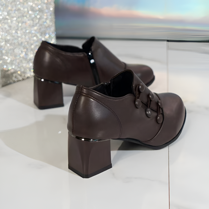 Odette | Button Detail Block Heel Ankle Shoe