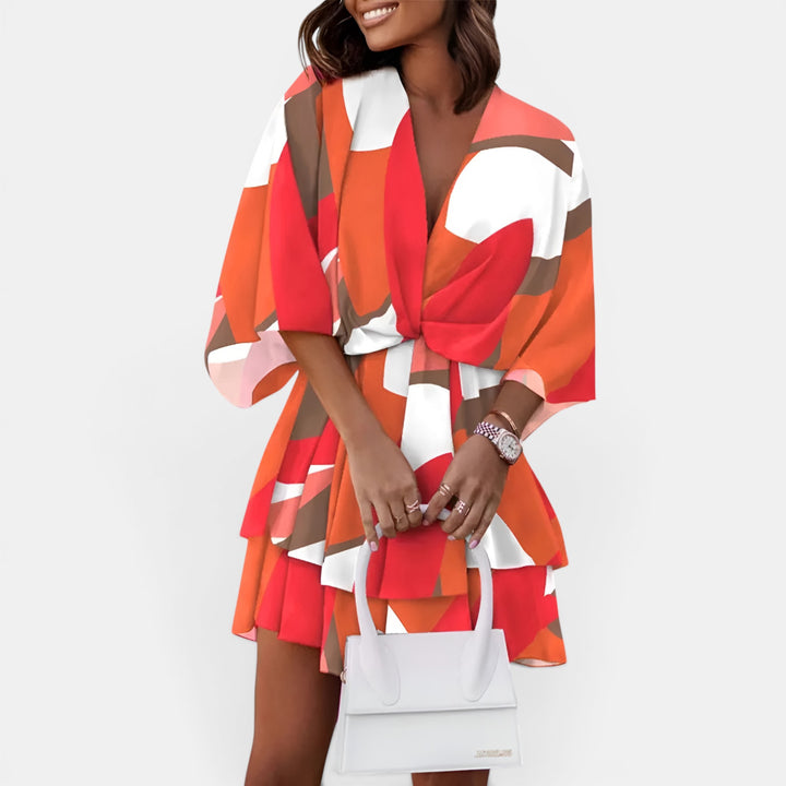 Vivienne | Floral Mini Dress with Twisted Front and Double Ruffle Skirt