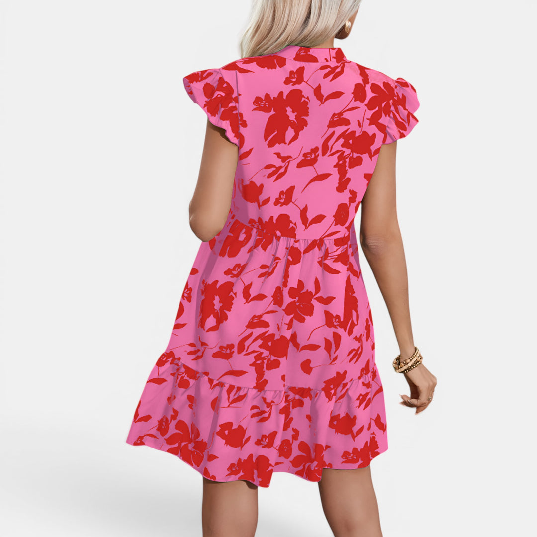 Penny | Mini Floral Dress with V-Neck, Ruffle Flutter Sleeves and Tiered Skirt