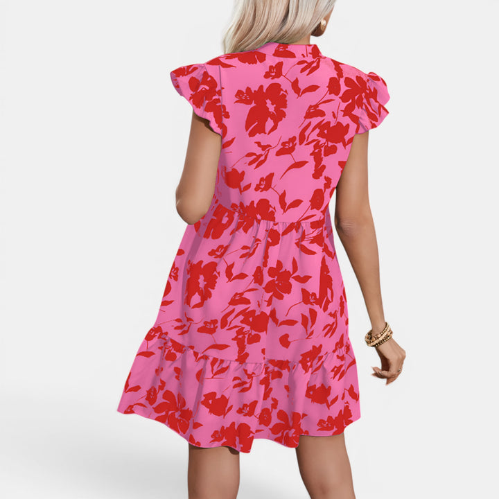 Penny | Mini Floral Dress with V-Neck, Ruffle Flutter Sleeves and Tiered Skirt