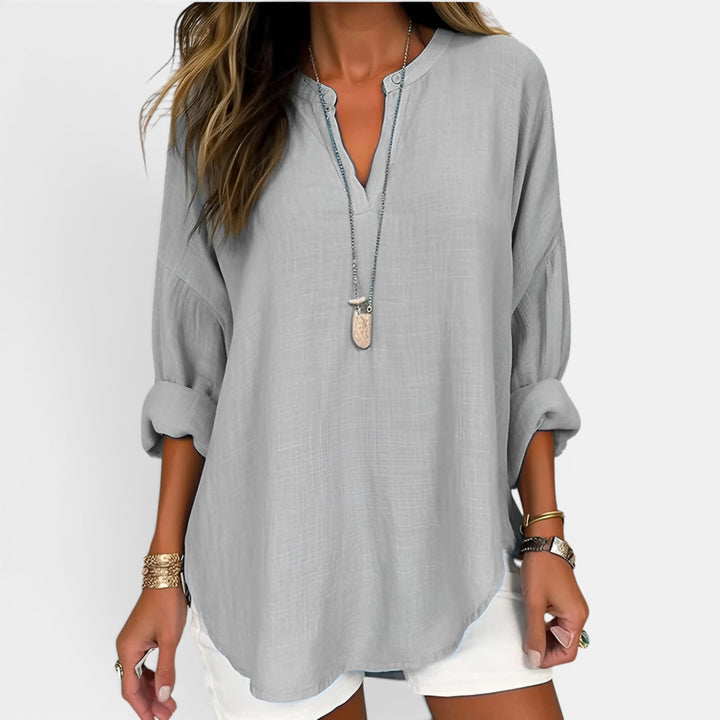 Georgia | Long Sleeve V-Neck Top with Rollable Sleeves