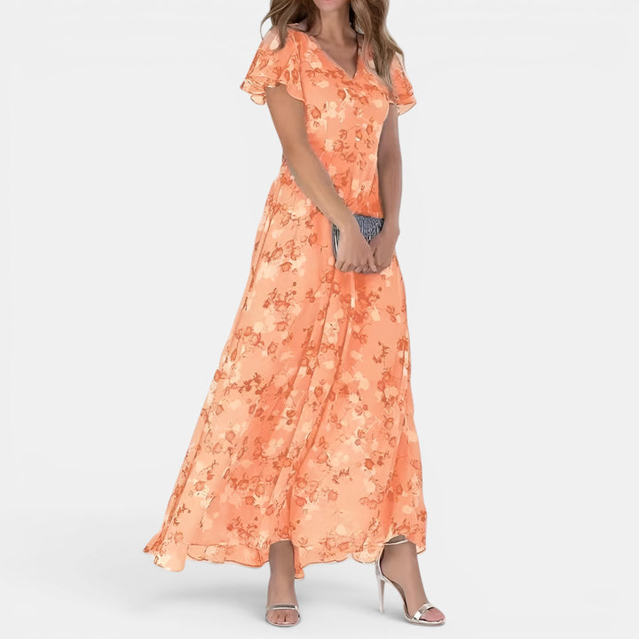 Constance | Off-Shoulder Floral Maxi Dress with Flutter Sleeves
