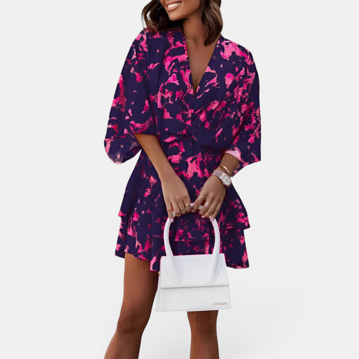 Vivienne | Floral Mini Dress with Twisted Front and Double Ruffle Skirt