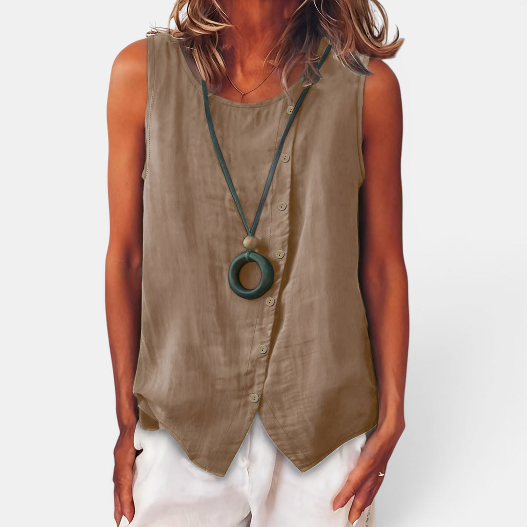 Eugenia | Sleeveless Vest Top with Asymmetric Button Detail