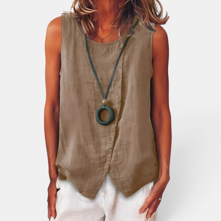 Eugenia | Sleeveless Vest Top with Asymmetric Button Detail