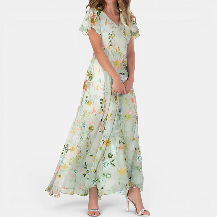 Constance | Off-Shoulder Floral Maxi Dress with Flutter Sleeves