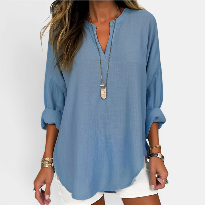 Georgia | Long Sleeve V-Neck Top with Rollable Sleeves