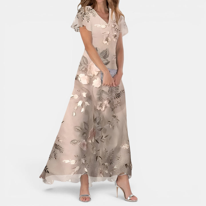 Constance | Off-Shoulder Floral Maxi Dress with Flutter Sleeves